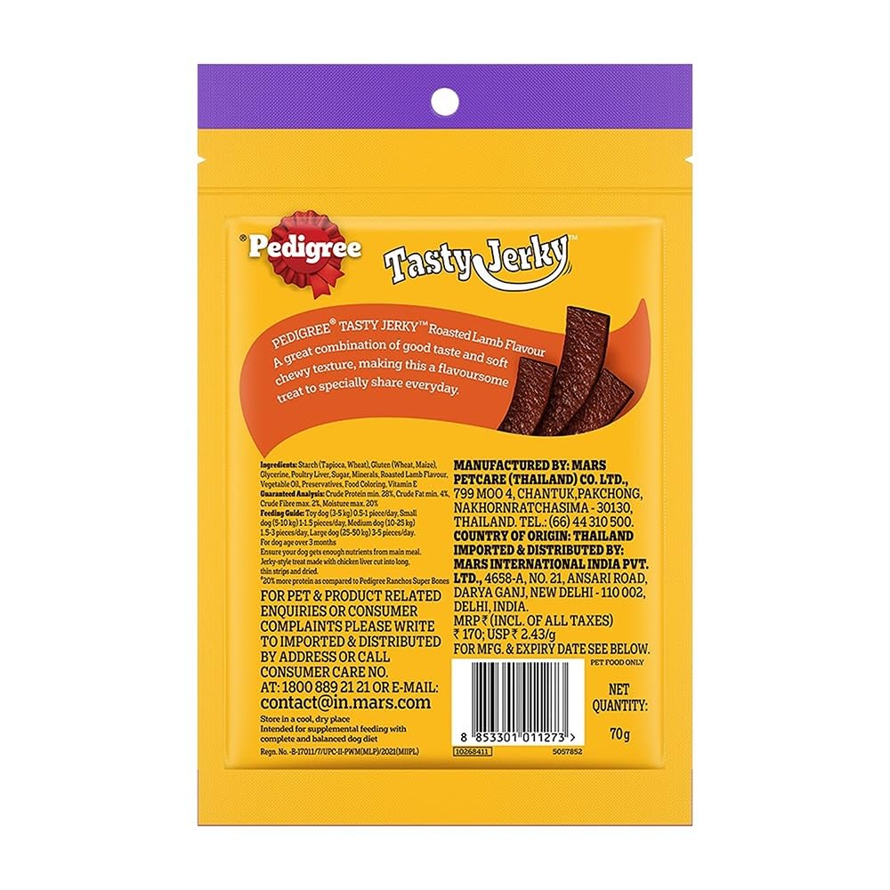 Pedigree lamb jerky with chewy texture
