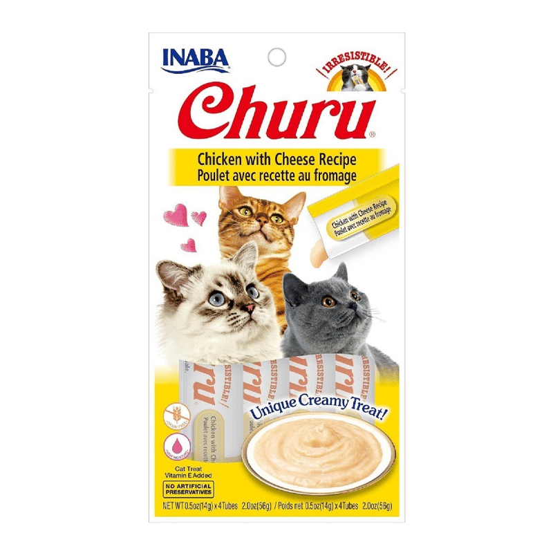 INABA Churu Chicken with Cheese Recipe Lickable Purée Natural Cat Treats USA607A, 56 g (Pack of 1)