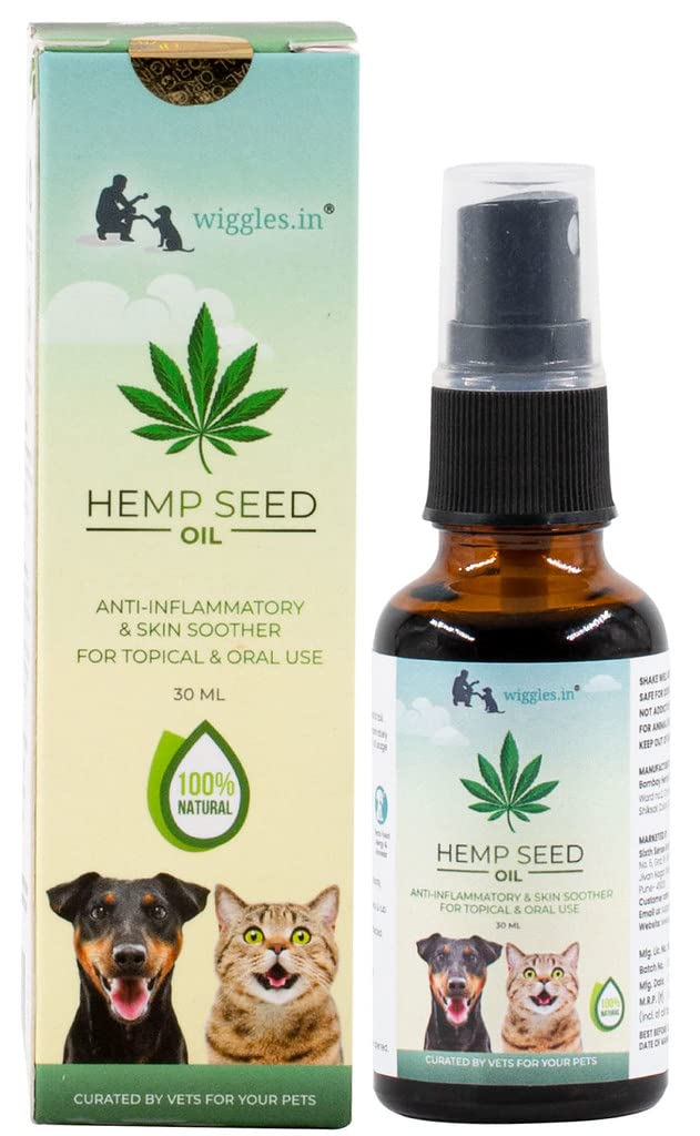 Wiggles Hemp Seed Oil for Dogs Cats Pain Anxiety Relief, 30ml - Pet Joint Support Stress Calming Massage Oil - Skin Coat Allergies Care Herbal Extract, 30ml