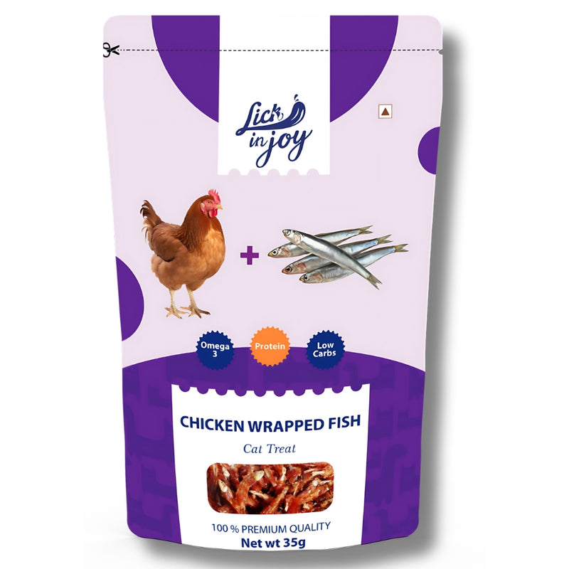 Lick in Joy Soft Cat Jerky All Life Stages Cat Treats,Chicken Wrapped Fish, 35 g