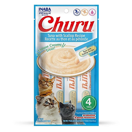 INABA Churu Tuna With Scallop Recipe Lickable Purée Natural Cat Treats USA604A, 56 g (Pack of 1)