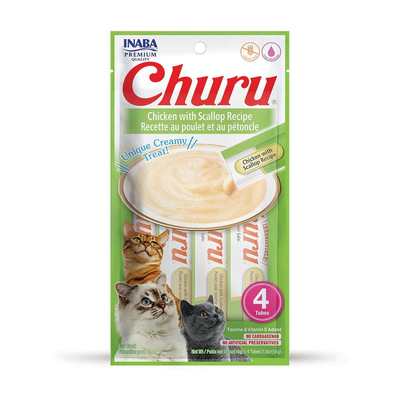 INABA Churu Chicken with Scallop Recipe Lickable Purée Natural Cat Treats USA605A, 56 g (Pack of 1)