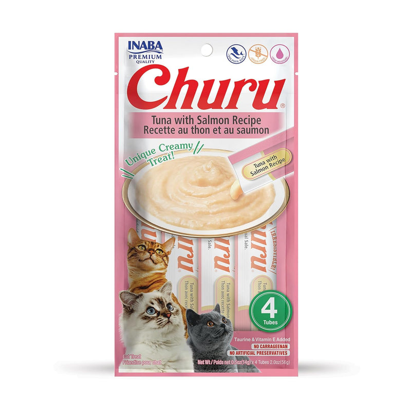 INABA Churu Tuna with Salmon Recipe Lickable Purée Natural Cat Treats USA606A, 56 g (Pack of 1)