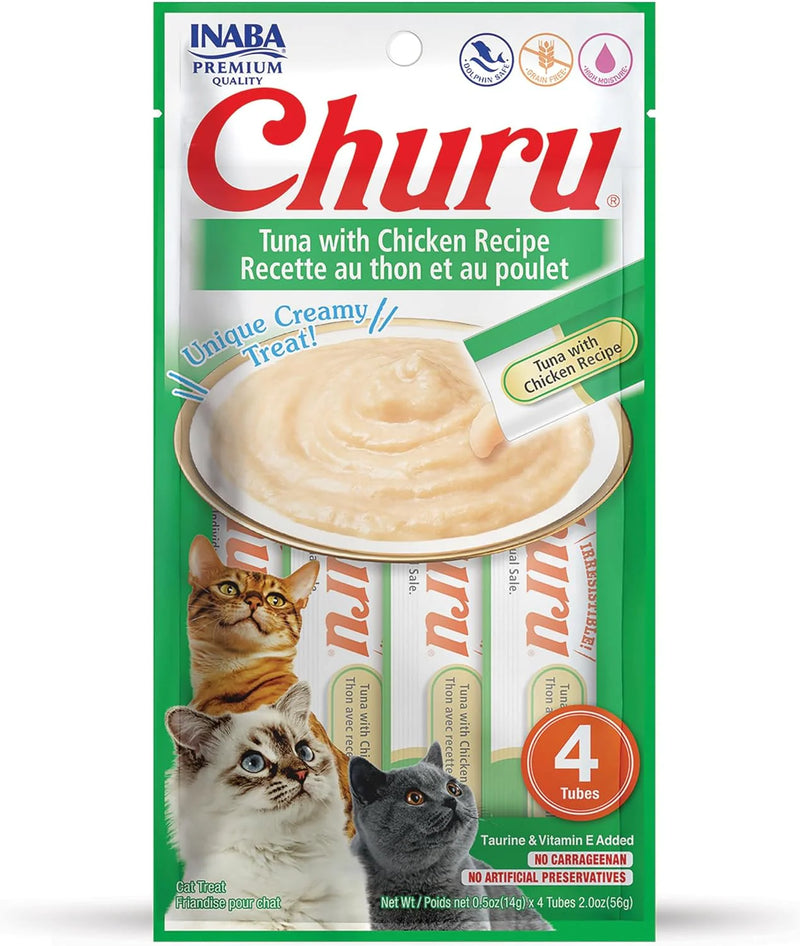 INABA Churu Tuna With Chicken Recipe Lickable Purée Natural Cat Treats USA602A, 56 g (Pack of 1)