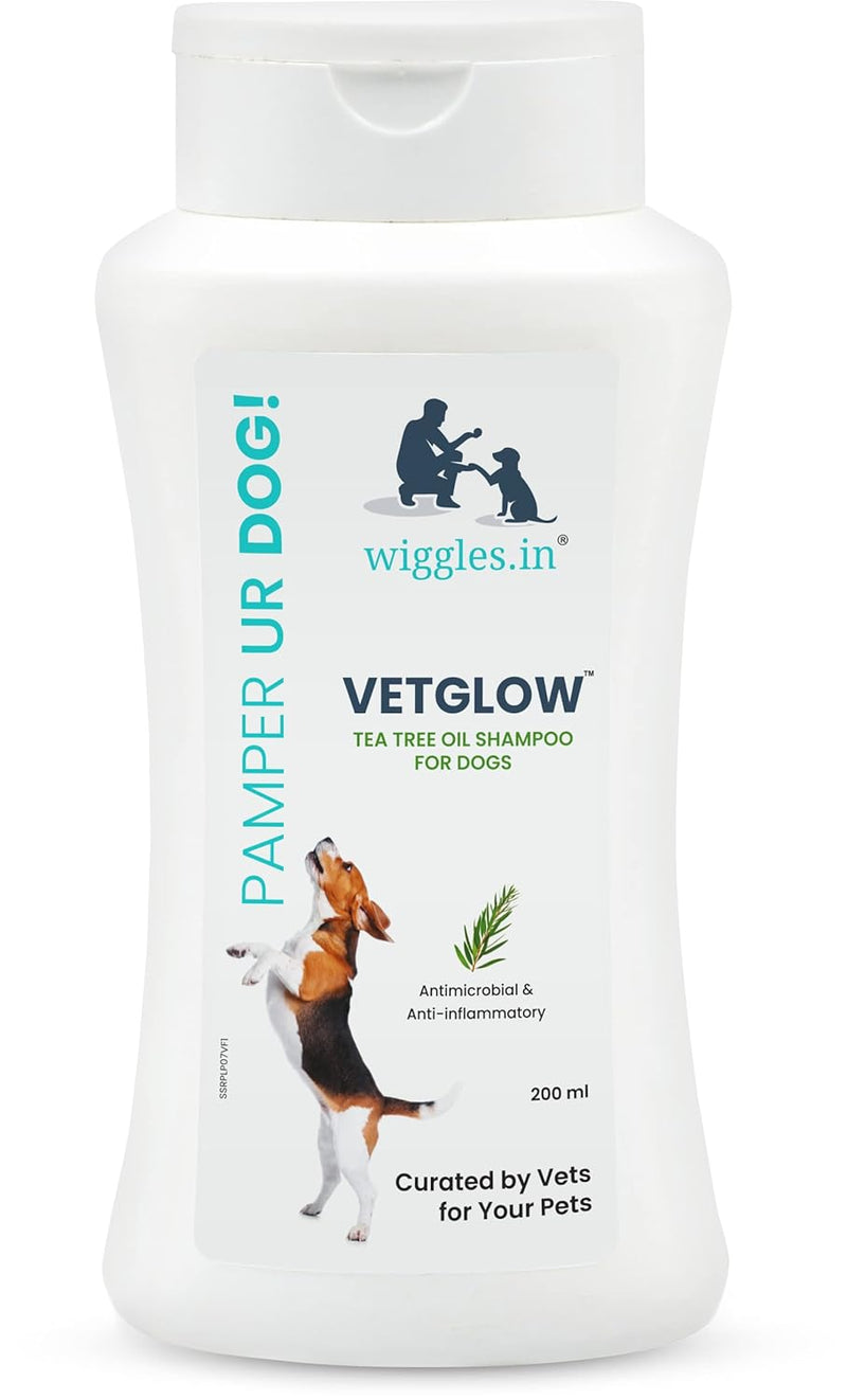 WIGGLES Vetglow Dog Shampoo for Labrador, German Shepherd, Golden Retriever 200ml - Dogs Puppy Shampoo for Shih Tzu, Ticks Fleas, Skin Treatment, Pomeranian