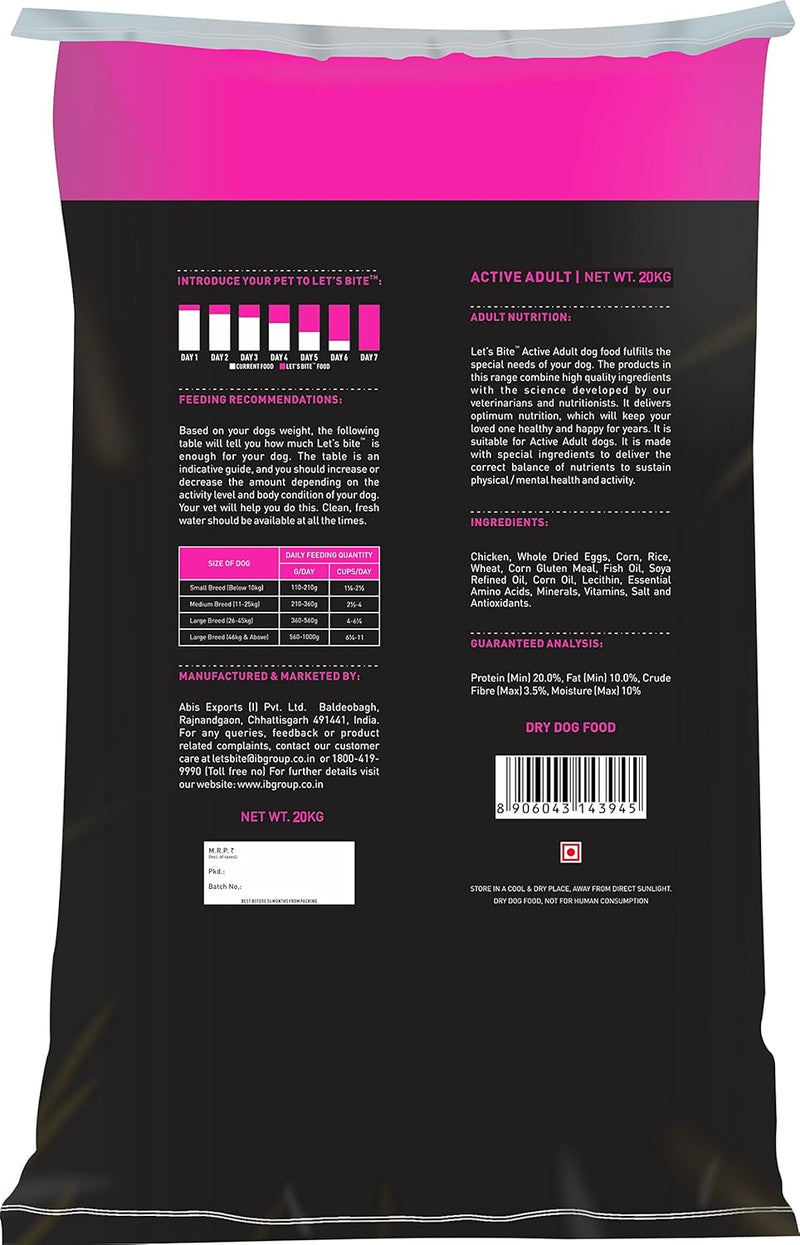 Lets Bite 20kg dog food pack
