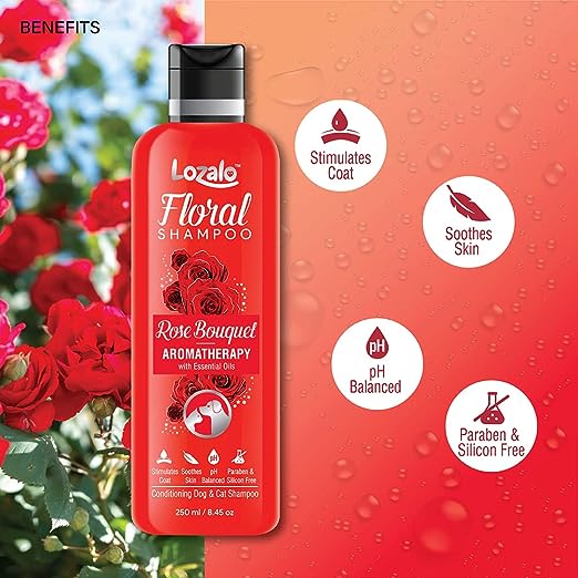 Lozalo Floral Pet Shampoo Rose Bouquet Fragrance - Cats & Dogs, 500ml