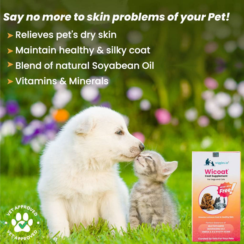 Wicoat Skin and Coat Supplement for Cats & Dogs, 250ml - Prevents shedding, dandruff & skin allergy