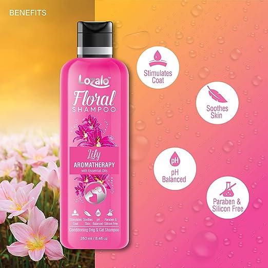 Lozalo Floral Pet Shampoo Lily Fragrance- Effective Cleansing for Smelly Dogs and Cats, 250 ml