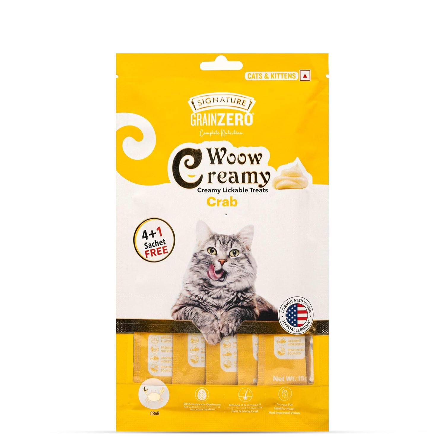 Grain Zero Woow Lickable Treats Combo for Cats & Kittens – Tuna, Chicken, Salmon & Crab – 75 gm Each.