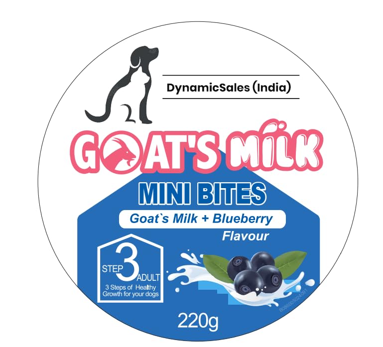 DynamicSales (India) Dog Treats for Healthy & Shiny Skin & Coat Mini Bites Training Treats for Adult & Puppy Blueberry with Goat Milk, 220g