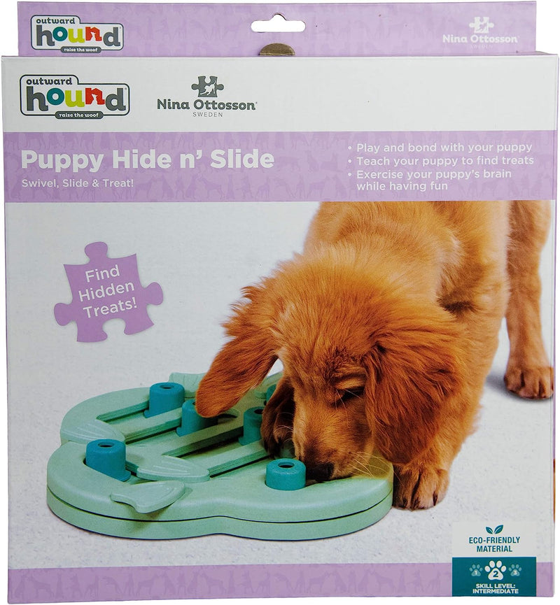 Outward Hound Nina Ottosson Puppy Hide N' Slide Green Interactive Treat Puzzle Dog Toy