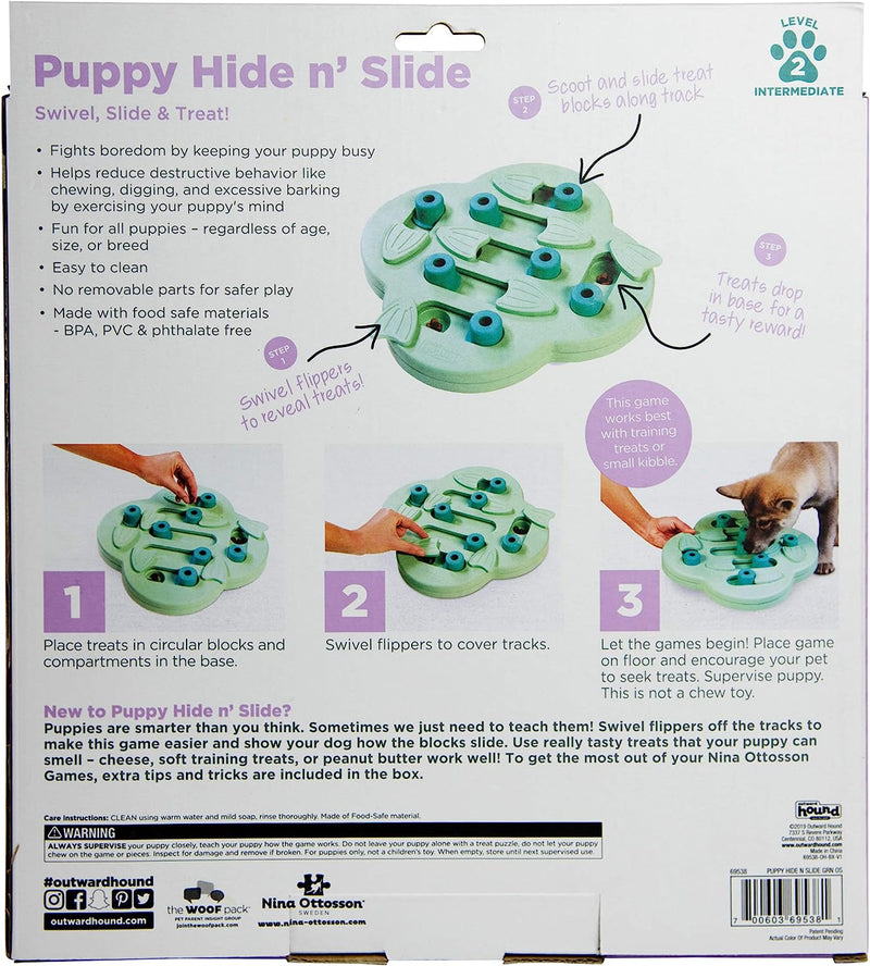 Outward Hound Nina Ottosson Puppy Hide N' Slide Green Interactive Treat Puzzle Dog Toy