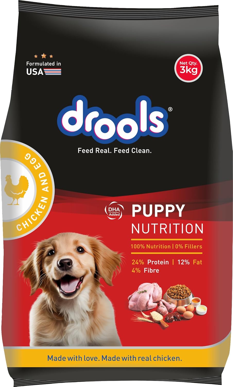 Dry dog food with chicken and egg for puppies
