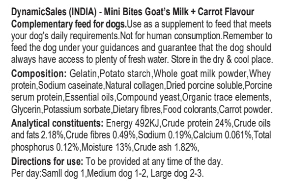 DynamicSales (India) Dog Treats for Healthy & Shiny Skin & Coat Mini Bites Training Treats for Adult & Puppy Carrot, 220g