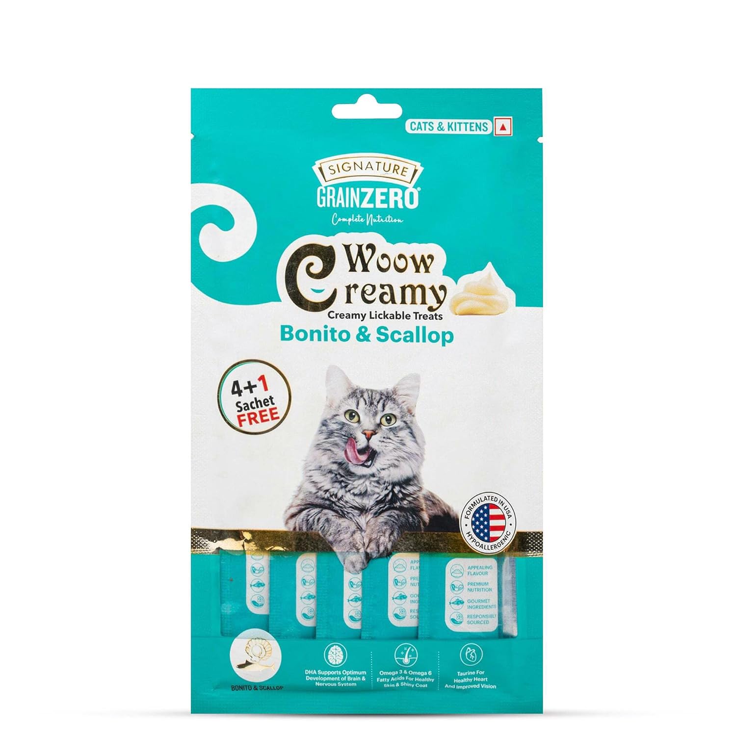 Grain Zero Woow Lickable Treats Combo for Cats & Kittens – Tuna, Chicken, Salmon & Crab – 75 gm Each.