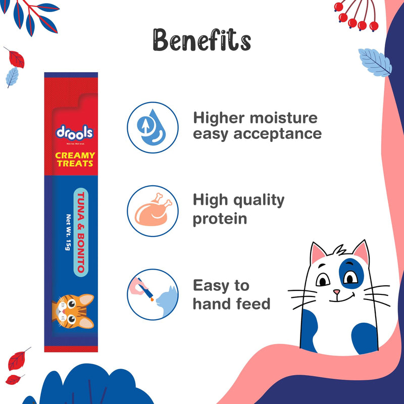 Drools Creamy Treats for Cats of All Stages, Tuna & Bonito 25 Pcs