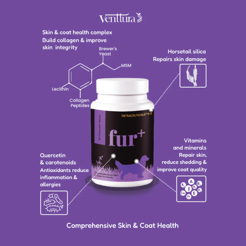 Venttura Fur Plus Skin & Coat Chewable Supplement for Dogs – Supports Healthy Fur, Skin, and Coat Shine