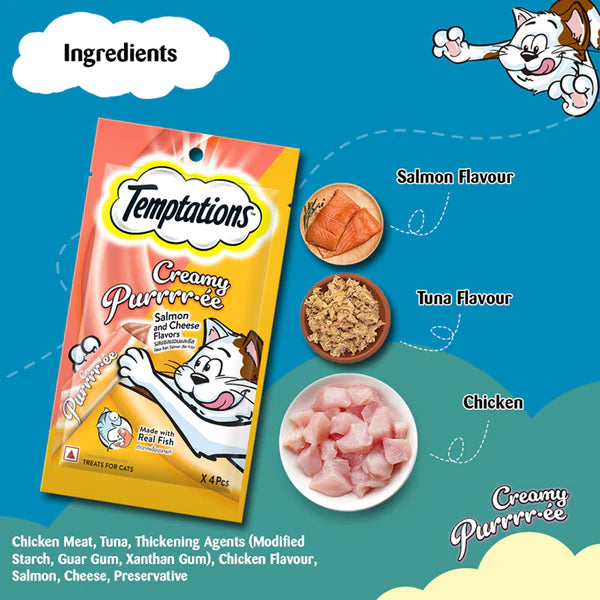 Temptations Creamy Purrrr-ee, Salmon & Cheese Flavour