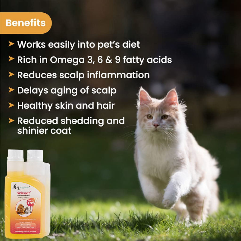 Wicoat Skin and Coat Supplement for Cats & Dogs, 250ml - Prevents shedding, dandruff & skin allergy