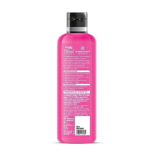 Lozalo Floral Pet Shampoo Lily Fragrance- Effective Cleansing for Smelly Dogs and Cats, 250 ml