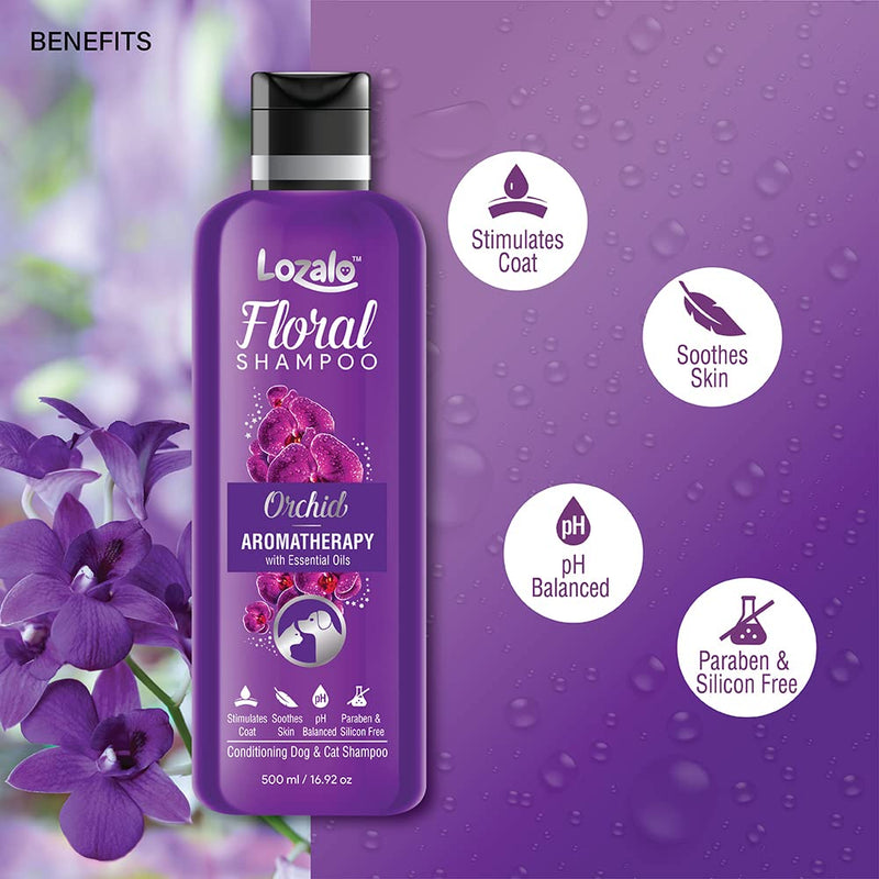 Lozalo Floral Pet Shampoo Effective Cleansing for Smelly Dogs and Cats (Orchid Fragrance)