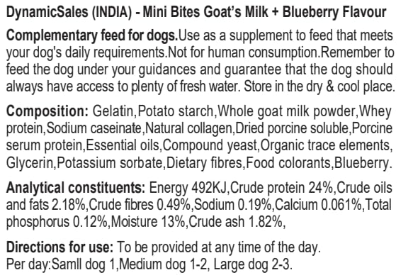 DynamicSales (India) Dog Treats for Healthy & Shiny Skin & Coat Mini Bites Training Treats for Adult & Puppy Blueberry with Goat Milk, 220g