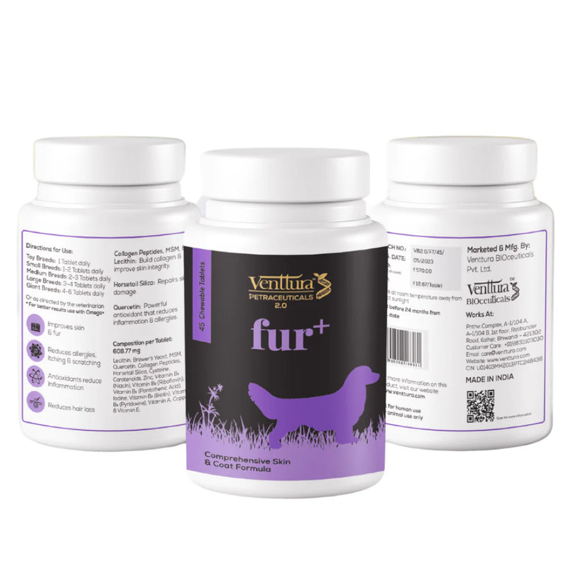 Venttura Fur Plus Skin & Coat Chewable Supplement for Dogs – Supports Healthy Fur, Skin, and Coat Shine