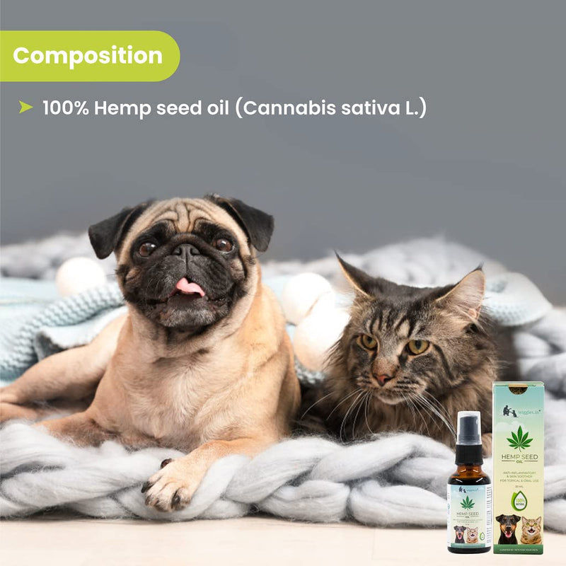 Wiggles Hemp Seed Oil for Dogs Cats Pain Anxiety Relief, 30ml - Pet Joint Support Stress Calming Massage Oil - Skin Coat Allergies Care Herbal Extract, 30ml