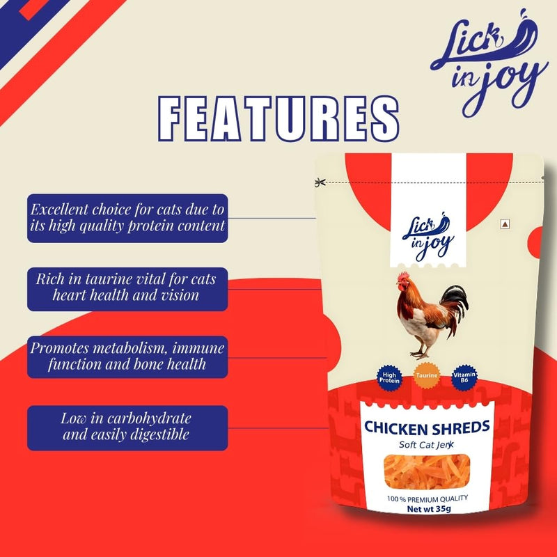 Lick in Joy Soft Cat Jerky All Life Stages Cat Treats, Chicken Shreds, 35 g