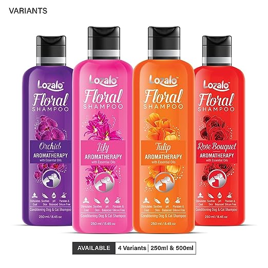 Lozalo Floral Pet Shampoo Lily Fragrance- Effective Cleansing for Smelly Dogs and Cats, 250 ml