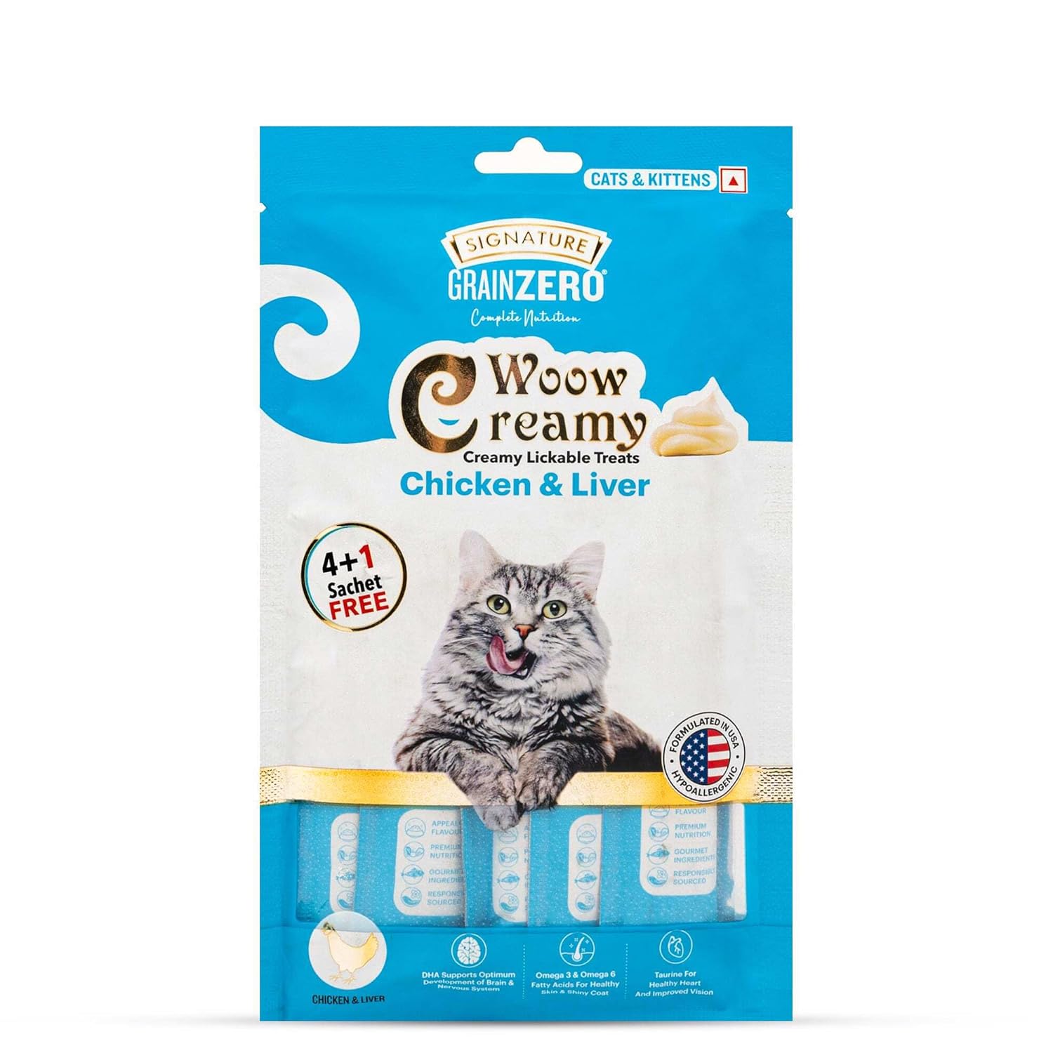 Grain Zero Woow Lickable Treats Combo for Cats & Kittens – Tuna, Chicken, Salmon & Crab – 75 gm Each.