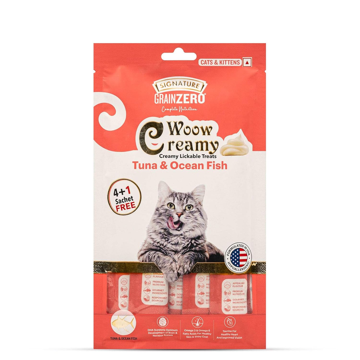 Grain Zero Woow Lickable Treats Combo for Cats & Kittens – Tuna, Chicken, Salmon & Crab – 75 gm Each.