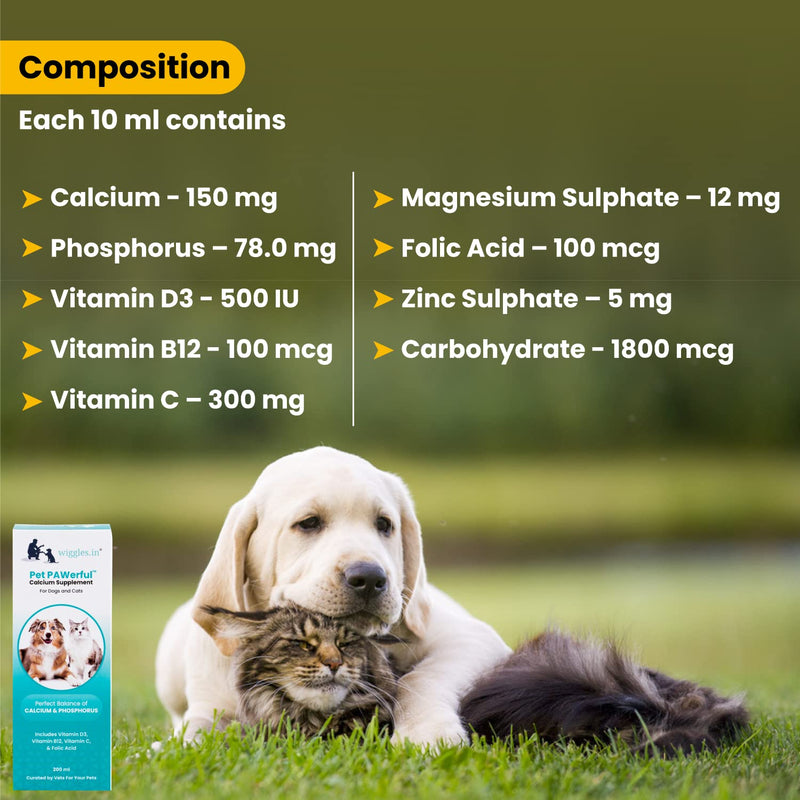 Wiggles Pet PAWerful Calcium Phosphorus Syrup Supplement for Dogs and Cats, 200 ml