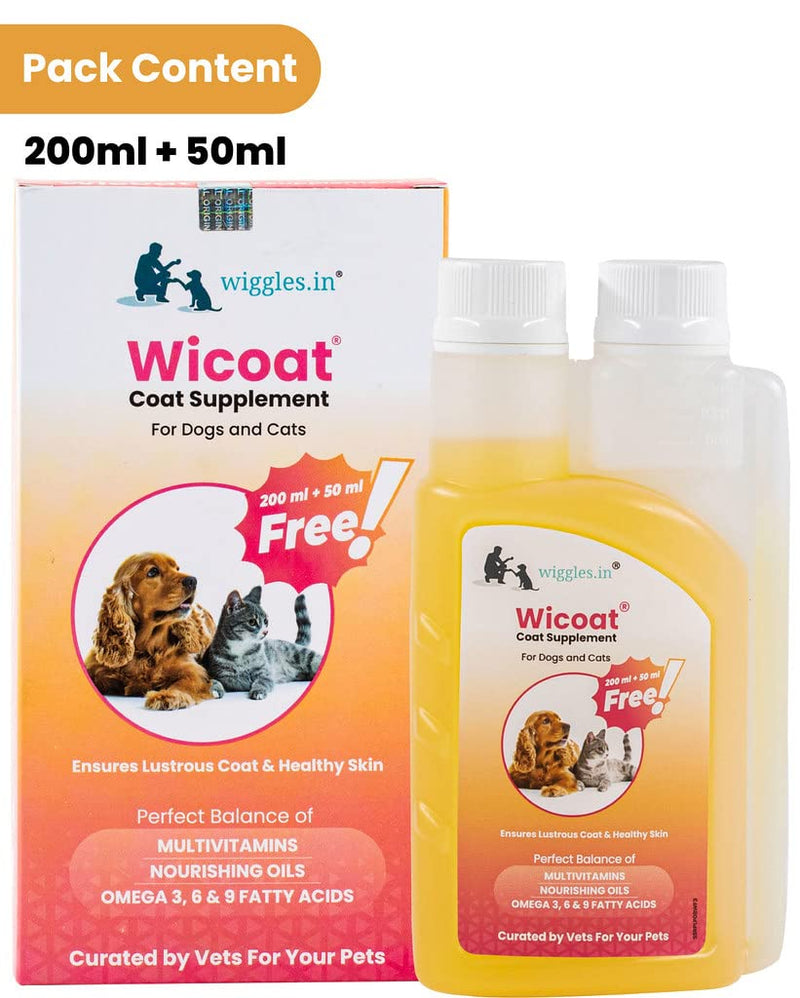 Wicoat Skin and Coat Supplement for Cats & Dogs, 250ml - Prevents shedding, dandruff & skin allergy