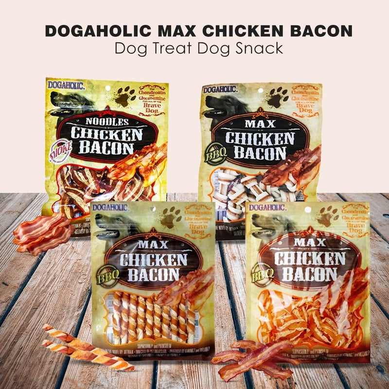 High-protein BBQ chicken and bacon dog treats
