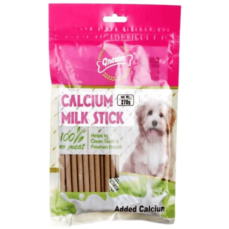 Dog enjoying calcium milk chew stick
