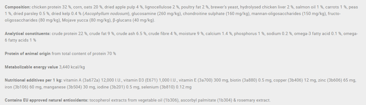 Calibra Older Dog Joint Weight Food for joint health.