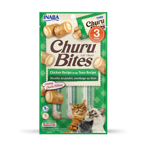 INABA Churu Churu Bites Chicken Wraps Tuna Flavor Cat Treats USA721B, 30 g (Pack of 1)