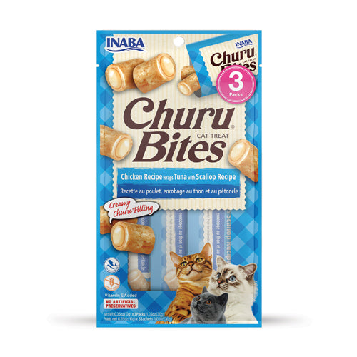 INABA Churu Churu Bites Chicken Wraps Tuna with Scallop Recipe Flavor Cat Treats USA722B, 30 g (Pack of 1)