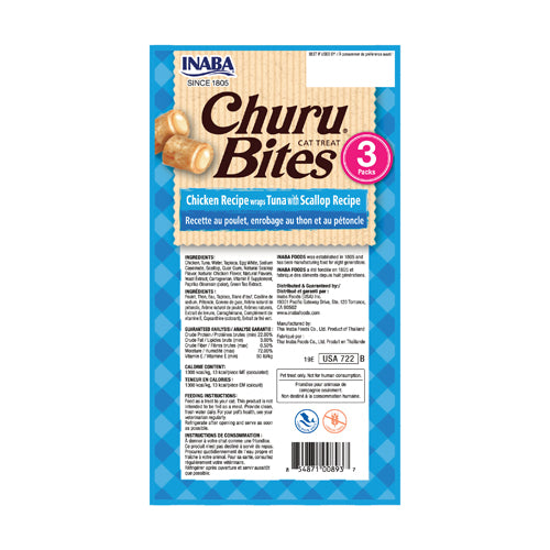 INABA Churu Churu Bites Chicken Wraps Tuna with Scallop Recipe Flavor Cat Treats USA722B, 30 g (Pack of 1)