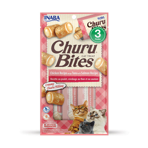 INABA Churu Churu Bites Chicken Wraps Tuna with Salmon Recipe Flavor Cat Treats USA723B, 30 g (Pack of 1)