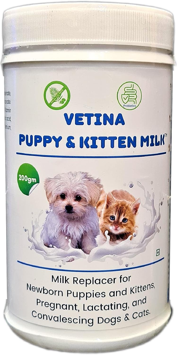 Vetina Puppy & Kitten Milk Replacer Powder container.