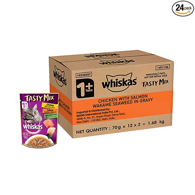 Whiskas Adult Wet Cat Food Tasty Mix, Chicken Tuna in Carrot in Gravy