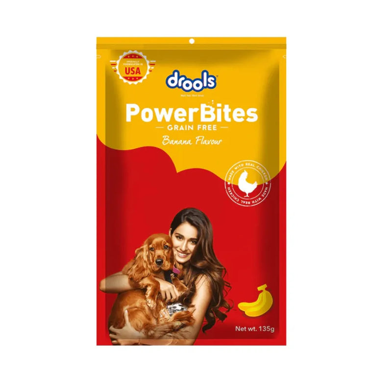 Drools Power Bites Banana Flavour – Real Chicken, Dog Treats,135 g