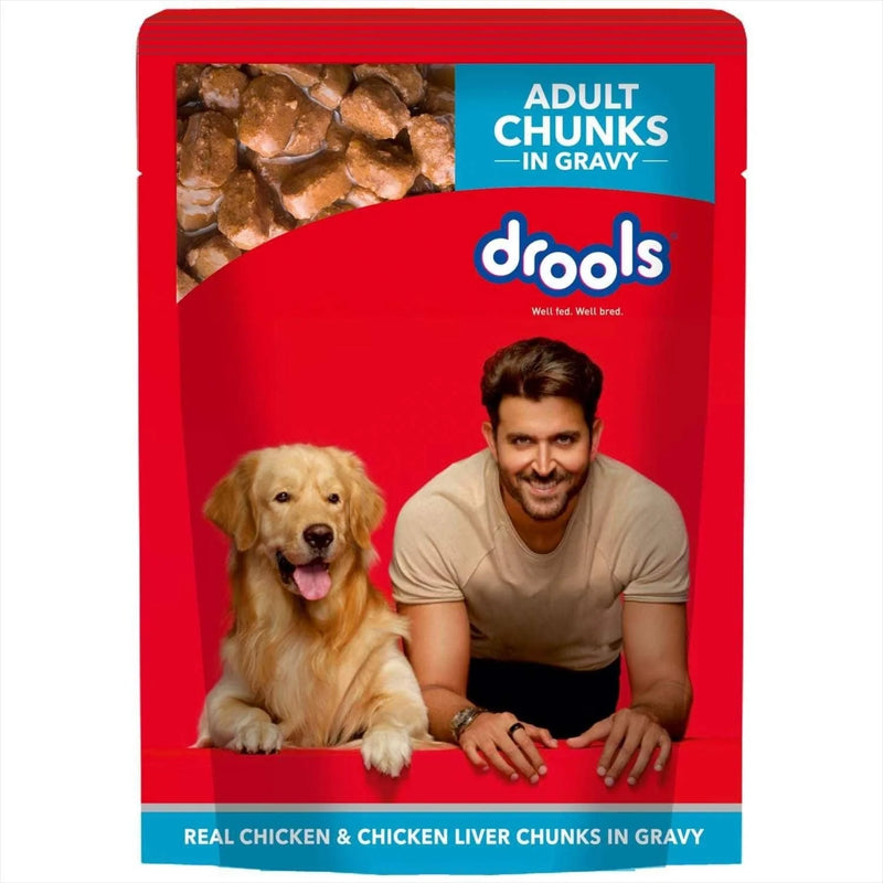 Drools Real Chicken & Chicken Liver Chunks in Gravy Adult Dog Wet Food 150 g (Pack of 12)