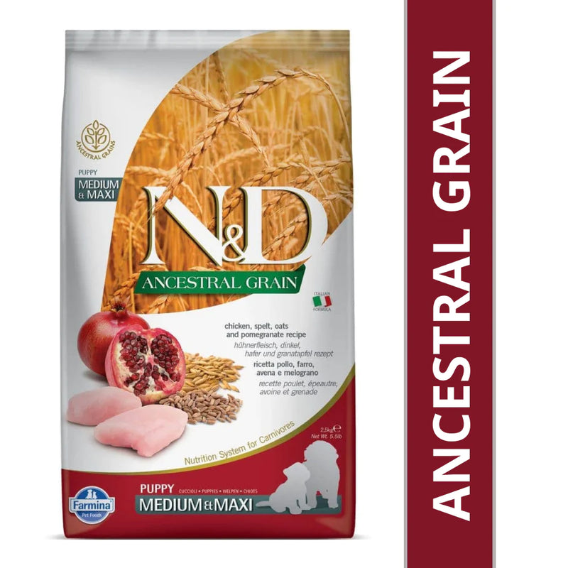 Farmina N&D Chicken Pomegranate Ancestral Grain Puppy Medium Maxi Dog Dry Food