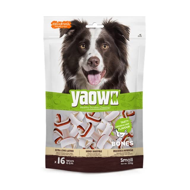 Yaowo All Natural Dog Knotted Rawhide Bones with Chicken & Liver 2.5` Knotted, 220gm