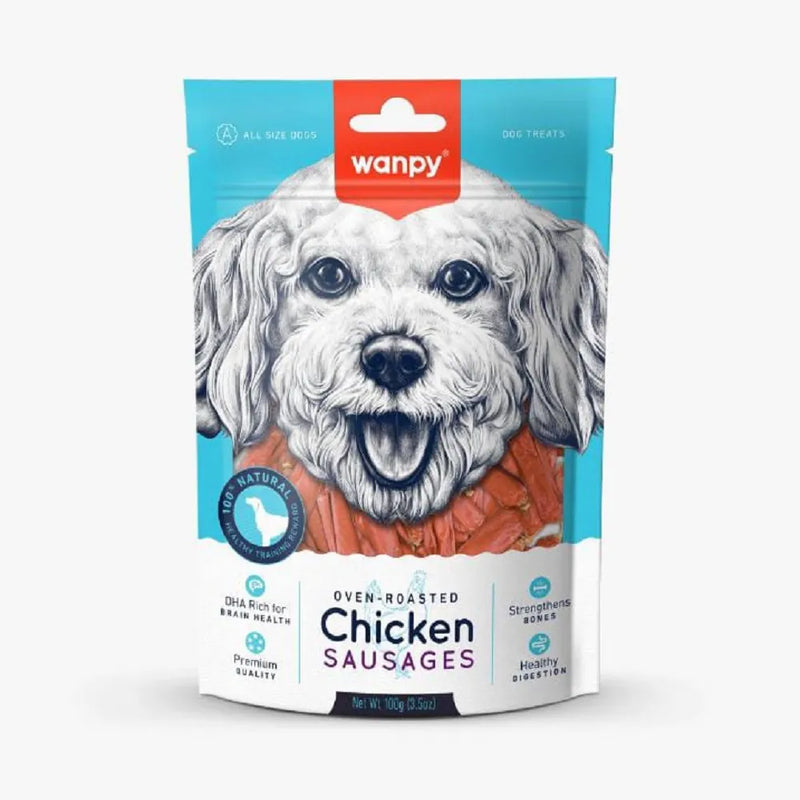 Wanpy Oven Roasted Chicken Sausages – Dog Treats, 100g