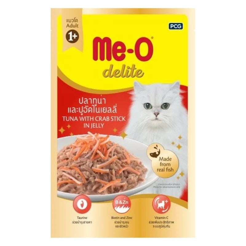 Me-O Delite Wet Cat Food Tuna with Crab Sticks in Jelly (70g x 12 Pouches)